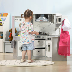 AIYAPLAY Toy Kitchen with Running Water, Lights, Sounds, Apron and Chef Hat, Water Dispenser, for Ages 3-6 Years, Grey