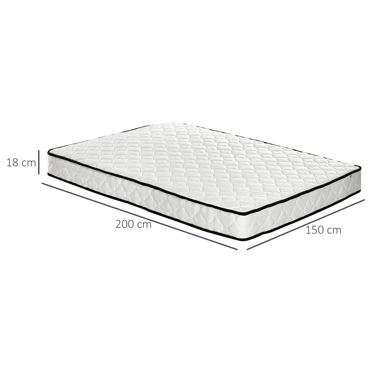 HOMCOM 4.9ft King Mattress, 7 Inch Pocket Sprung Mattress in a Box with Breathable Foam, Individually Wrapped Spring and Medium Firm Hybrid, 200cmx150cmx18cm, White