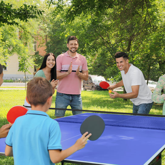 SPORTNOW 9FT Foldable Table Tennis Table, with Cover, Net, Paddles, Balls - Blue