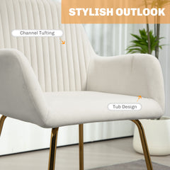 HOMCOM Modern Arm Chair Set of 2 Upholstered Accent Chair with Metal Base for Living Room Cream White