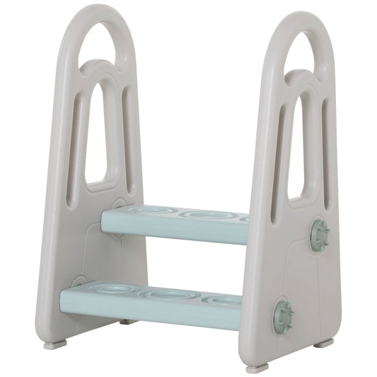 HOMCOM Kids Toddler Step Stool Ladder Kitchen Helper for Toilet Potty Training Bathroom Sink Bedroom Blue and Grey