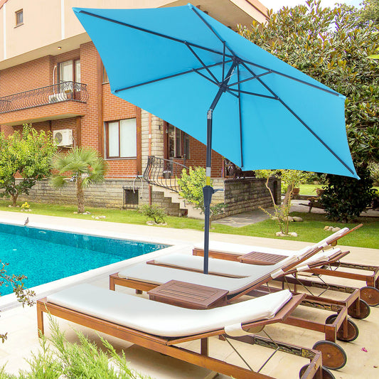 Outsunny 2.6M Garden Parasol Umbrella with Tilt and Crank, Outdoor Sun Parasol Sunshade Shelter with Aluminium Frame, Blue