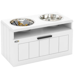 PawHut Raised Dog Bowl with Slow Feeder & 2 Stainless Steel Dog Bowl, 25L Storage Drawer, for Large & Extra Large Dogs, White