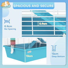 PawHut 4 Tier Hamster Cage w/ Tubes, Exercise Wheel, Hut, Water Bottle, Food Dish, Ramps, for Drawf, 58 x 36 x 65cm, Light Blue