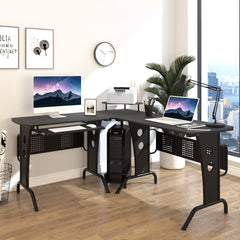 HOMCOM L-Shaped Corner Desk, Gaming Desk with CPU Rack, Keyboard Tray, Space-Saving Computer Desk with Steel Frame for Home Office,165 x 145 x 86.5cm, Black