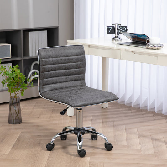 HOMCOM Armless Task Desk Chair, Swivel Office Chair with Microfibre Cloth, Adjustable Seat Height, Chrome Base, Wheels for Home, Grey
