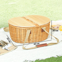 Outsunny Wicker Picnic Basket for 2 with Pine Wood Lid, Picnic Hamper with Cooler Compartment, Cutlery Service Kits, Carry Handle for Camping, Outdoor, Valentine Day, Chirtmas, Birthday, Light Brown