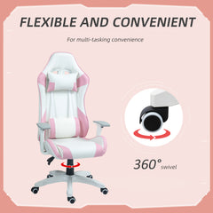 HOMCOM Faux Leather Colour Block Gaming Chair, with 135√Ç¬∞ Reclining Back - Pink/White