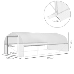 Outsunny 6 x 3 x 2m Walk-in Polytunnel Greenhouse, Zipped Roll Up Sidewalls, Mesh Door, 8 Mesh Windows, Tunnel Warm House Tent with PE Cover, Complimentary Plant Labels and Gloves, White