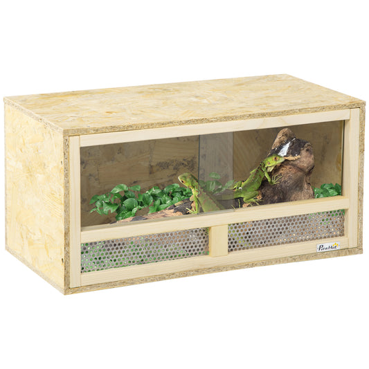 مسكن الزواحف PawHut Terrarium Vivarium مع أبواب منزلقة شفافة وشبكة قابلة للتنفس، للسحالي والضفادع ذات القرون والثعابين والحرباء، 60 × 29.5 × 29.5 سم