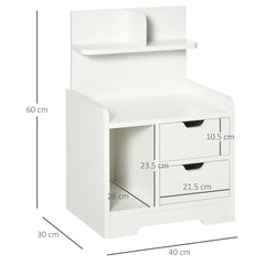 HOMCOM Bedside Table, Small Bedside Cabinet with 2 Drawers and Storage Shelves, Accent Table for Living Room, Bedroom, White