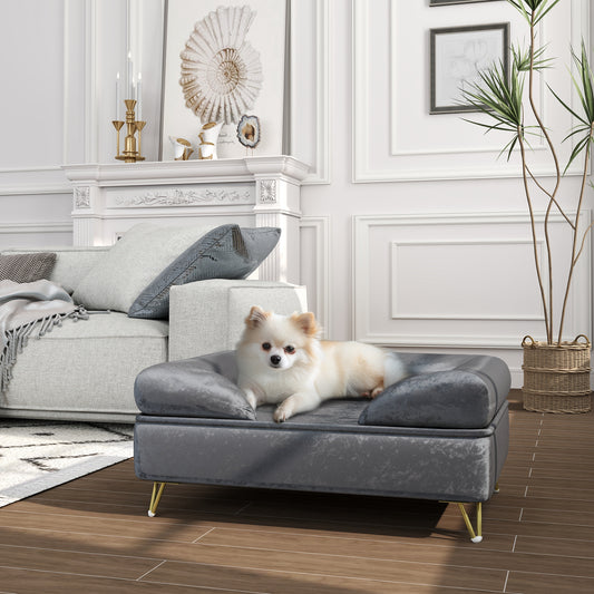 أريكة PawHut Cat Sofa للحيوانات الأليفة مع مسند ظهر قابل للإزالة، ووسادة ناعمة، وغطاء قابل للغسل، للكلاب الصغيرة والمتوسطة الحجم، باللون الرمادي