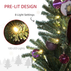 HOMCOM 5ft Artificial Christmas Tree, with Purple Decorations and Lights