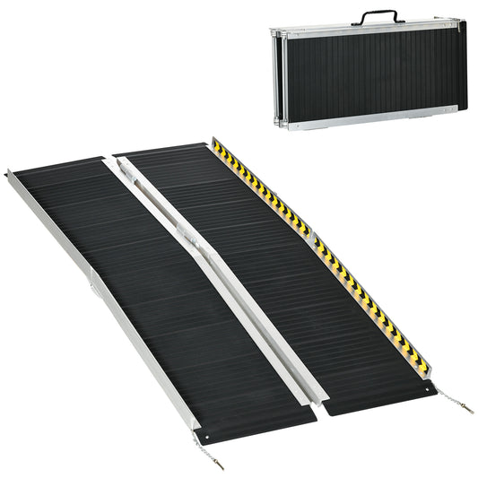 HOMCOM Wheelchair Ramp, 152L x 73Wcm, 272KG Capacity, Folding Aluminium Threshold Ramp with Non-Skid Surface, Transition Plates Above and Below for Home, Steps, Stairs, Curbs, Doorways