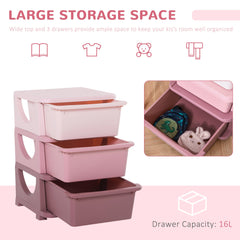 HOMCOM Kids Storage Units with 3 Drawers 3 Tier Chest Vertical Dresser Tower Toy Organizer for Nursery Playroom Kindergarten Pink