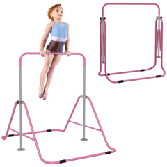 HOMCOM Kids Gymnastic Bar, with Adjustable Height, Foldable Horizontal Bars - Pink