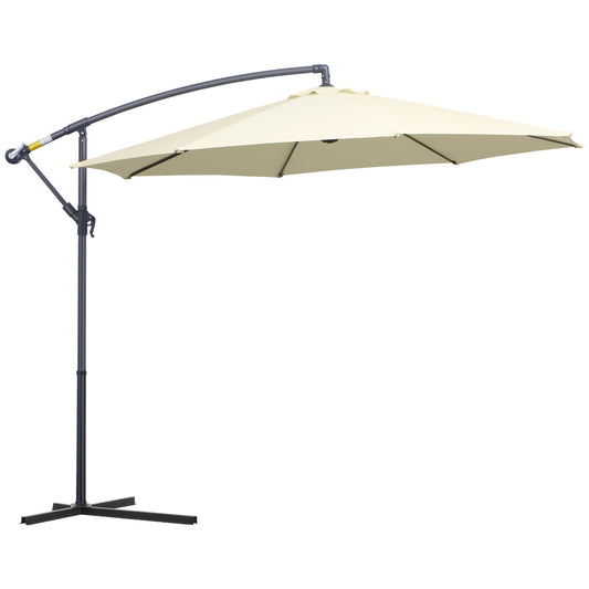 Outsunny 3 m Parasol Garden Sun Umbrella Banana Hanging Rattan Set Umbrella Cantilever - Cream white