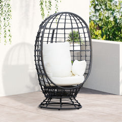 Outsunny Swivel Egg Chair, Rattan Outdoor Chair with Cushion and Pillow for Balcony, Garden, Patio, Black