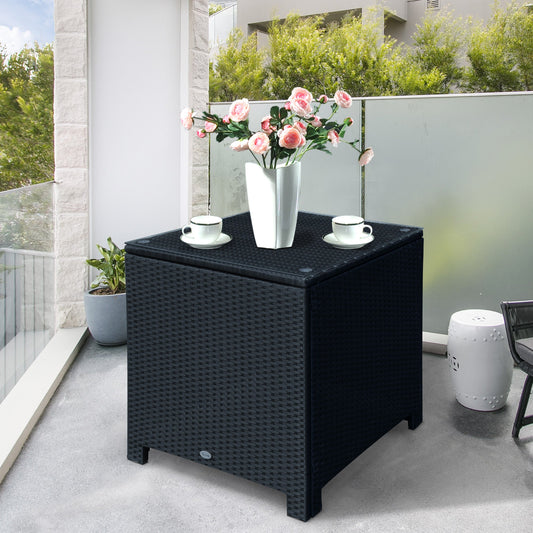 Outsunny PE Wicker Side Table Rattan Garden Furniture with Four Foot Pads, Rust & Mild Weather Damage Resistant, Black