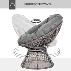 Outsunny 360√Ç¬∞ Swivel Rattan Papasan Moon Bowl Chair Round Lounge Garden Wicker Basket Seat with Padded Cushion Oversized for Outdoor Indoor, Grey