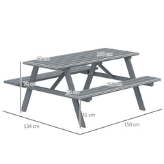 Outsunny 4 Seater Wooden Picnic Table Bench for Outdoor Garden or Patio with Parasol Cutout 150 cm Grey