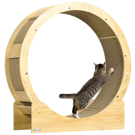 PawHut Cat Wheel with Brake, Scratching Pads - Oak Tone