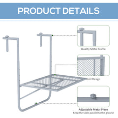 Outsunny Balcony Hanging Table, Metal Wall Mount Desk, Adjustable Folding Balcony Deck Table for Patio and Garden, Grey