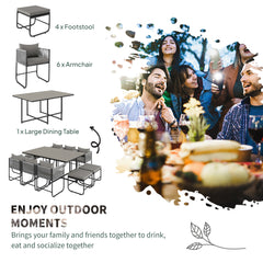 Outsunny 10 Seater Rattan Cube Garden Furniture Set, Rattan Dining Set with Cushions, Outdoor Dining Table and Chairs with 6 Armchairs, 4 Stools, Rectangular Wood Grain Plastic Top Table, Grey