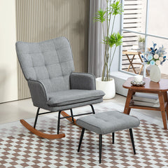 HOMCOM Linen-Look Rocking Chair and Ottoman Set - Grey