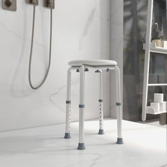 HOMCOM Shower Chair, Height Adjustable Aluminium Shower Stool with Non-Slip Feet for Disabled, Elderly, White