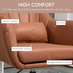 HOMCOM Swivel Microfibre Accent Chair for Living Room Contemporary Vanity Armchair with Adjustable Height Thick Cushion Lumbar Support Armrest for Bedroom Office Brown