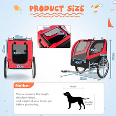 Folding Pet Bike Trailer with 3 Zippered Doors and 8 Reflectors-Red