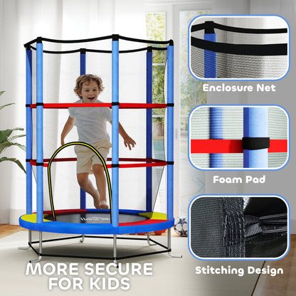 HOMCOM Kids Trampoline, with Enclosure Net, Steel Frame, for Ages 3-6 Years - MultiColoured