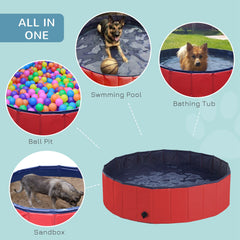 PawHut Foldable Dog Paddling Pool Pet Cat Swimming Pool Indoor/Outdoor Collapsible Summer Bathing Tub Shower Tub Puppy Washer (â120 √É‚Äî 30H cm, Red)