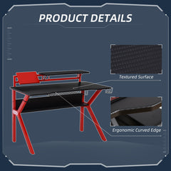 HOMCOM Gaming Desk, Computer Table with Monitor Stand, Cup Holder, Headphone Hook, Wire Basket and Metal Frame, 120cm, Red