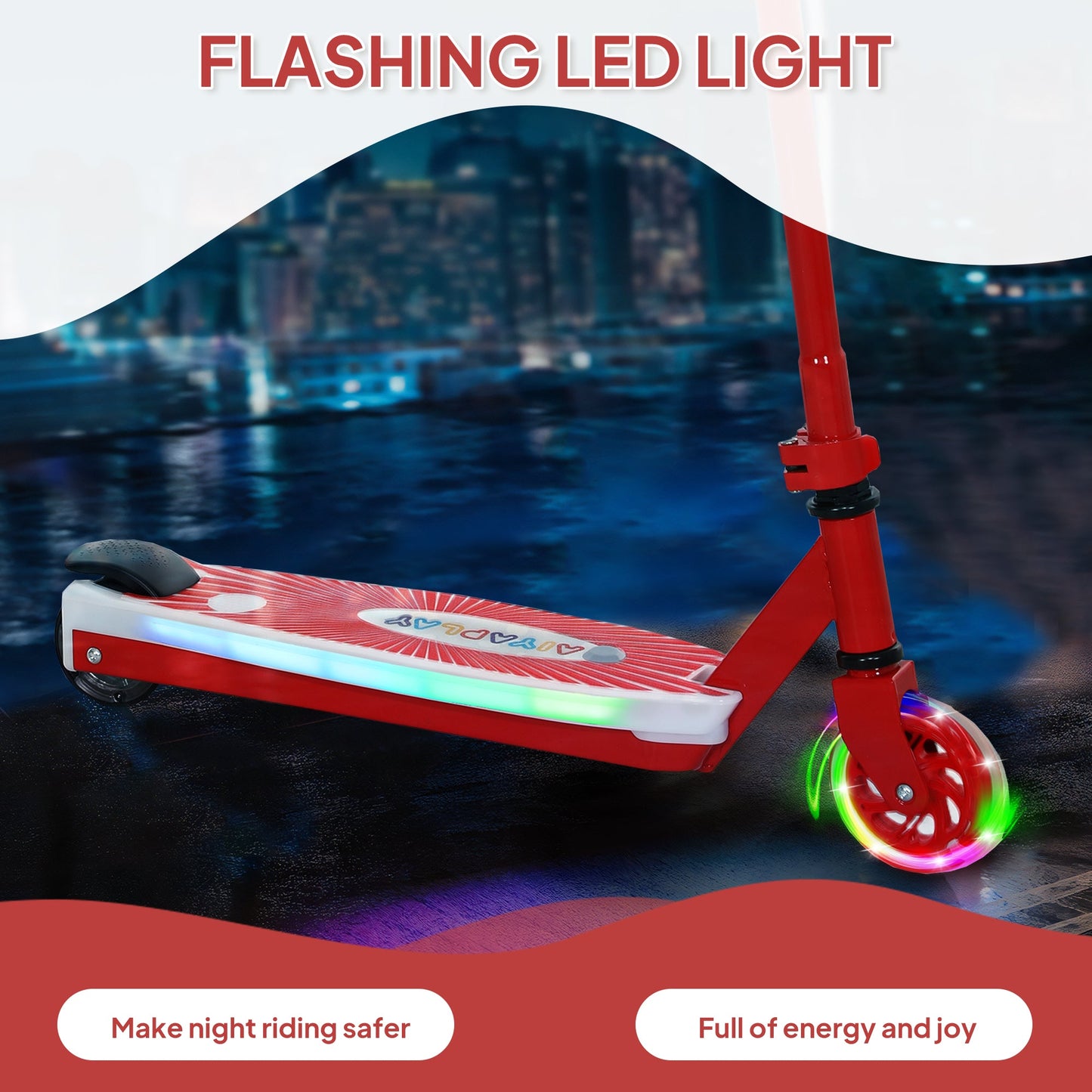 سكوتر كهربائي AIYAPLAY للأطفال من سن 4 إلى 7 سنوات، مع عجلات خلفية مساعدة، وضوء LED وامض وفرامل كهربائية، سكوتر كهربائي للأطفال للأولاد والبنات، 6 كم/ساعة و8 كم، أحمر