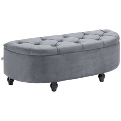 HOMCOM Velvet-Feel Half Circle Storage Ottoman - Dark Grey