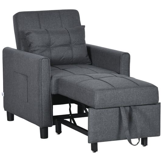 HOMCOM Linen-Look Single Chair Bed - Grey