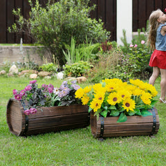 Outsunny 2PCs 56L Wooden Planter Box Flower Plant Pot Outdoor Flower Beds Plant Box with Solid Wood Carbonized Colour