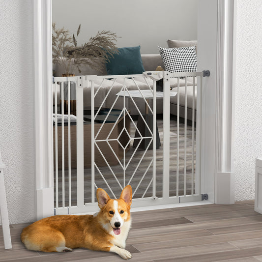 PawHut Pressure Fit Stair Gate Dog Gate w/ Auto Closing Door, Double Locking, Easy Installation, for 74-100cm Openings - White