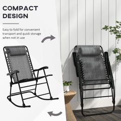 Outsunny Folding Rocking Chair Outdoor Portable Zero Gravity Chair w/ Headrest Grey