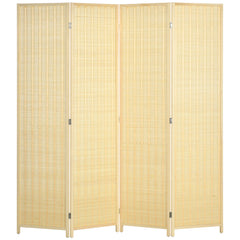 HOMCOM 4 Panel Folding Room Divider Screen, Wall Panel Privacy Furniture, Freestanding Paravent Partition Separator for Living Room, Bedroom and Office, 180 x 180cm, Natural