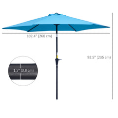 Outsunny 2.6M Garden Parasol Umbrella with Tilt and Crank, Outdoor Sun Parasol Sunshade Shelter with Aluminium Frame, Blue