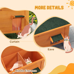 PawHut Feral Cat House, Wooden Insulated with Removable Floor, Water-Resistant Openable Roof - Orange