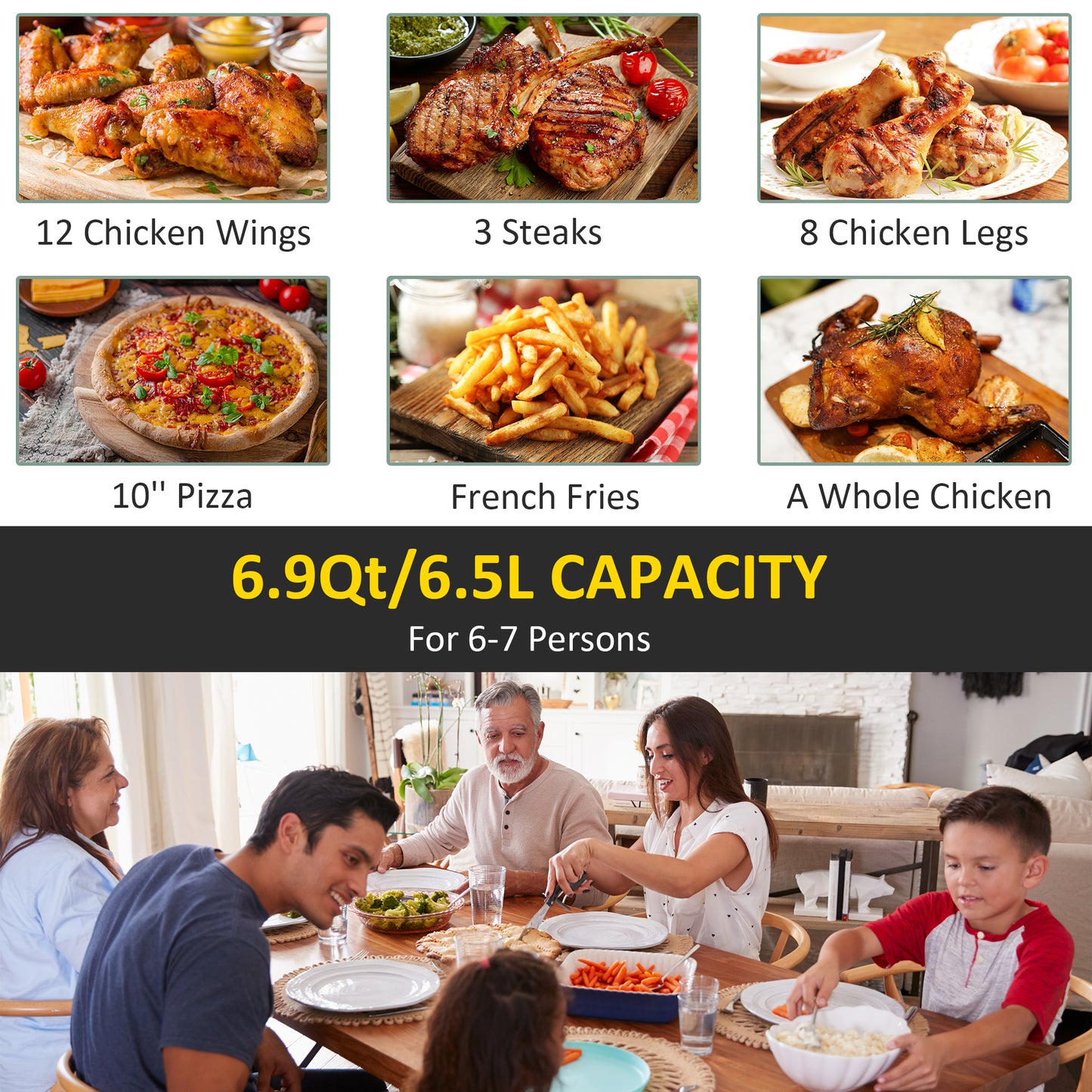 HOMCOM 6.5L Single Basket Air Fryer, 80-200√Ç¬∞C Temperature, Black and Gold Tone