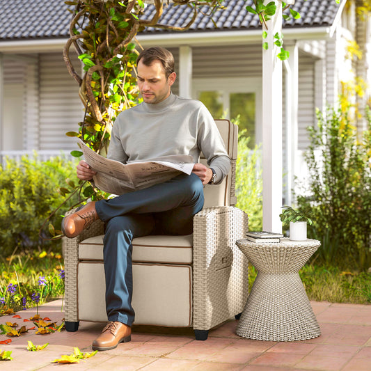 Outsunny 145√Ç¬∞ Reclining Rattan Armchair, with Footrest - Khaki/Beige