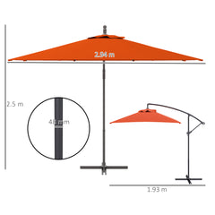 Outsunny 3(m) Cantilever Overhanging Parasol, with Cross Base - Orange