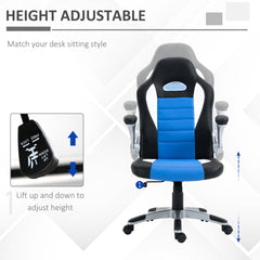 HOMCOM Computer Gaming Chair, Office Desk Swivel Chair, PU Leather Racing Chair with 90√Ç¬∞ Flip-up Armrest, Adjustable Height and Rolling Wheels, Blue