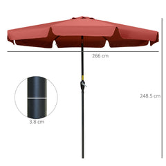 Outsunny 2.7m Patio Parasol Garden Umbrellas Outdoor Sun Shade Table Umbrella with Tilt, Crank, 8 Ribs, Ruffles, Wine Red