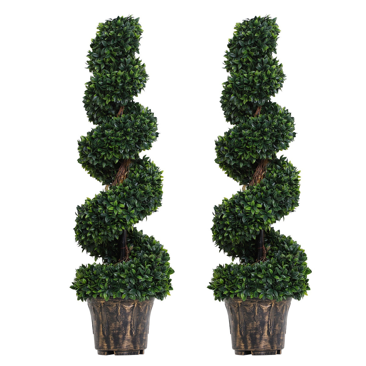 Outsunny Set of 2 Artificial Boxwood Spiral Topiary Trees Potted Decorative Plant Outdoor and Indoor D√É¬©cor 120cm